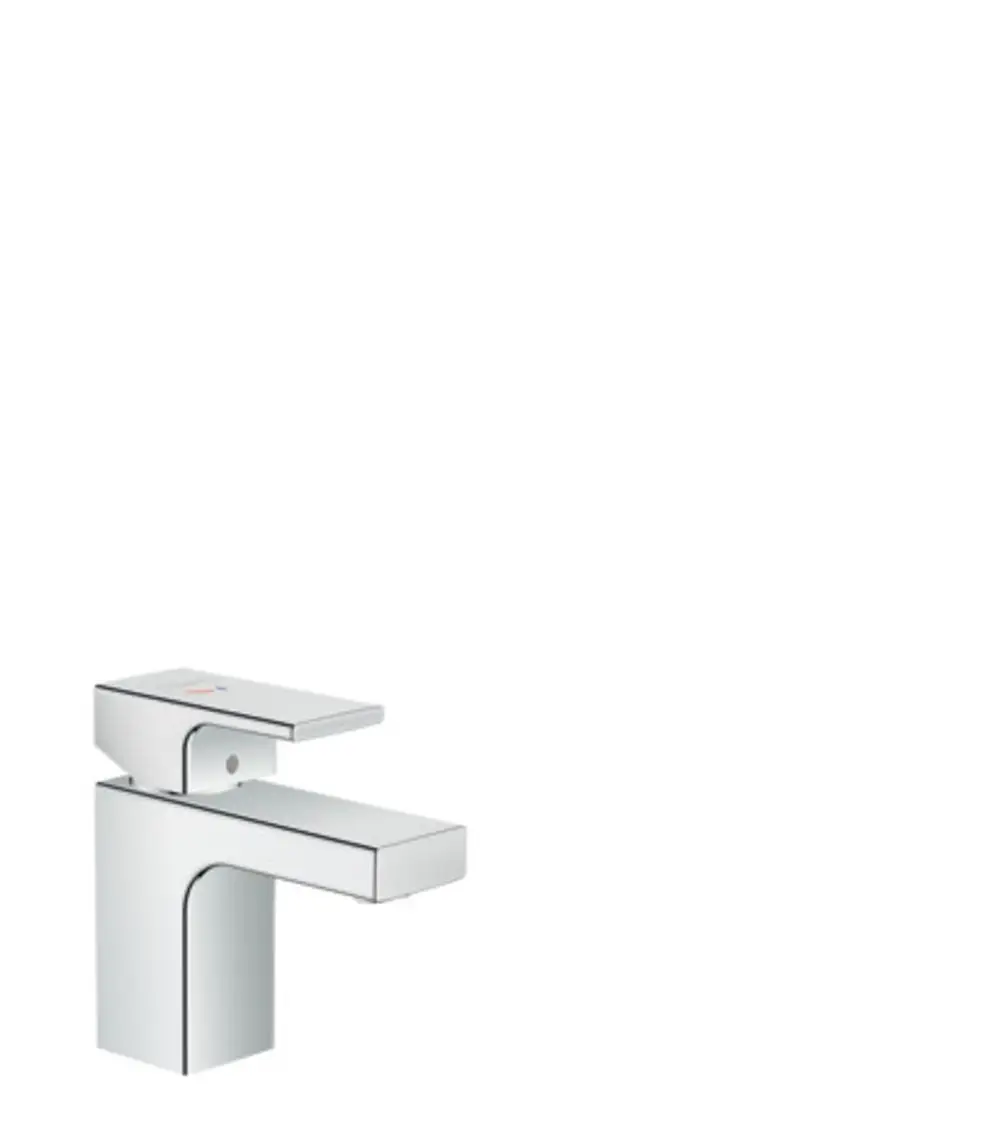 Einhebel-Waschtischmischer aus Chrom mit isolierter Wasserführung und Zugstangen-Ablaufgarnitur von Hansgrohe. Flacher Auslauf und mittiger Hebel.